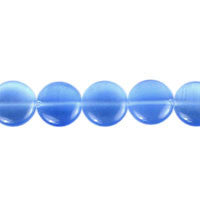 Cat's Eye Fiber Optic Glass Coin & Round Beads - Powder Blue Coin - 12x12mm - 16-inch - unbranded beads for jewelry making