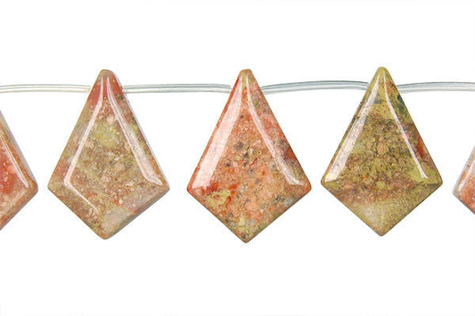 Unakite Diamond Briolette Beads, 16-Inch Strand, Jewelry Making Supplies