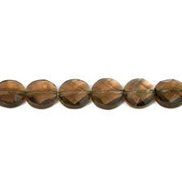 Smoky Quartz Glass Beads - Faceted Coin - 10x10mm - 16-inch - unbranded beads for jewelry making