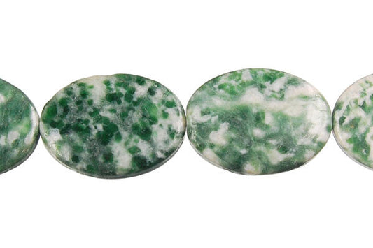 Green Spot Agate Flat Oval Beads, 16-Inch Strand, Beads for Jewelry Making