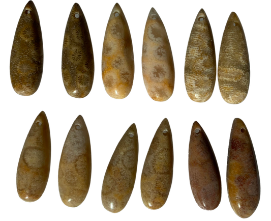 Fossil Coral Teardrop Pendant 8x22mm - Piece - unbranded Fossil Coral pendant for jewelry making