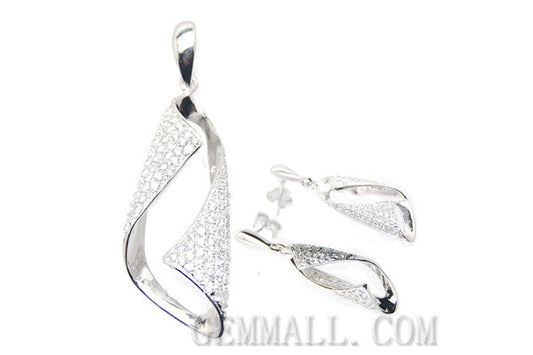 Sterling Silver CZ Micro-Paved Pendant with Earring Style (RHPE0009)