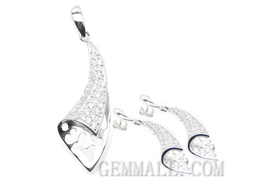 Sterling Silver CZ Paved Pendant with Earring Style (RHPE0020)