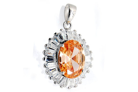 Sterling Silver CZ Paved Pendant Style (zy128), Oval